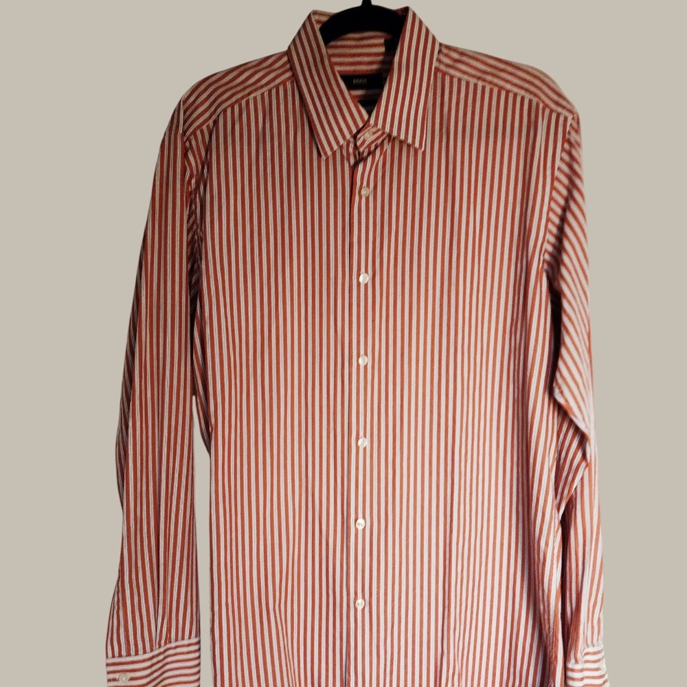 Hugo Boss- Cotton - orange/white Stripe Cotton Poplin Large